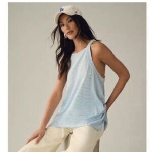 Anthropologie Pilcro blue white striped hanky hem tank S